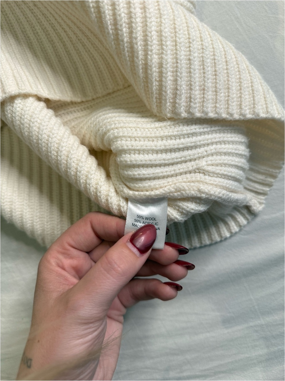 Classic Ivory Ruffle Neck Ribbed Sweater - Picture 5 of 5